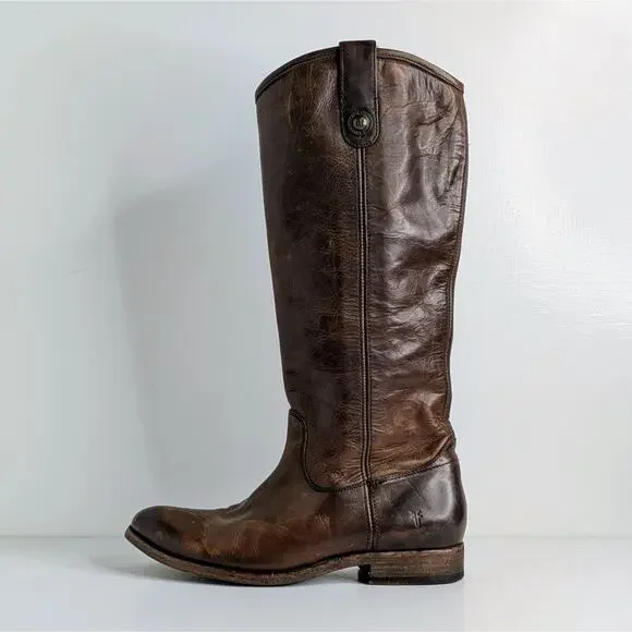 Frye Melissa Button Brown Leather Tall Boots 7.5 Equestrian Western Boho 77172 - Picture 11 of 16